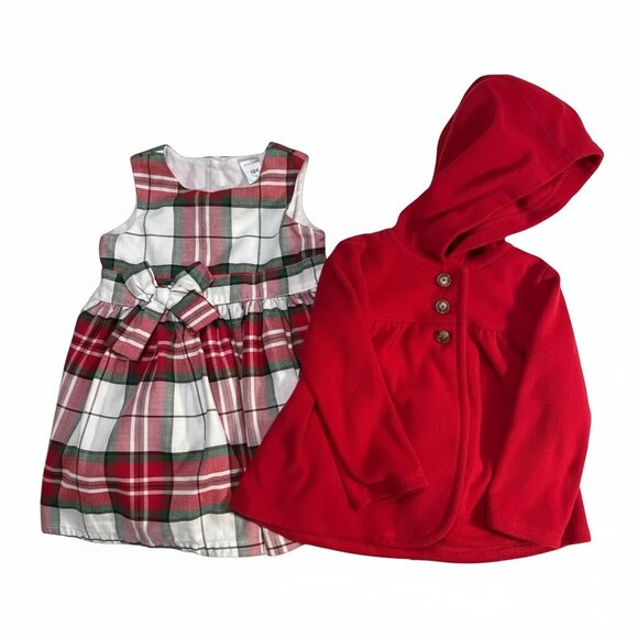 🎄 Carter’s Baby Holiday Outfit 🎀 Dress + Fleece Jacket 6M - Picture 1 of 9